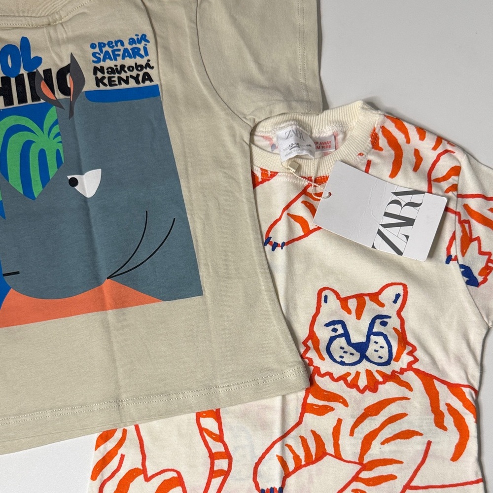Zara Kids Cream and Orange Safari Tees